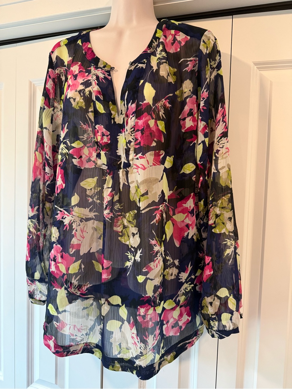 Liz Claiborne sheer floral long sleeve blouse top PXL petite xl